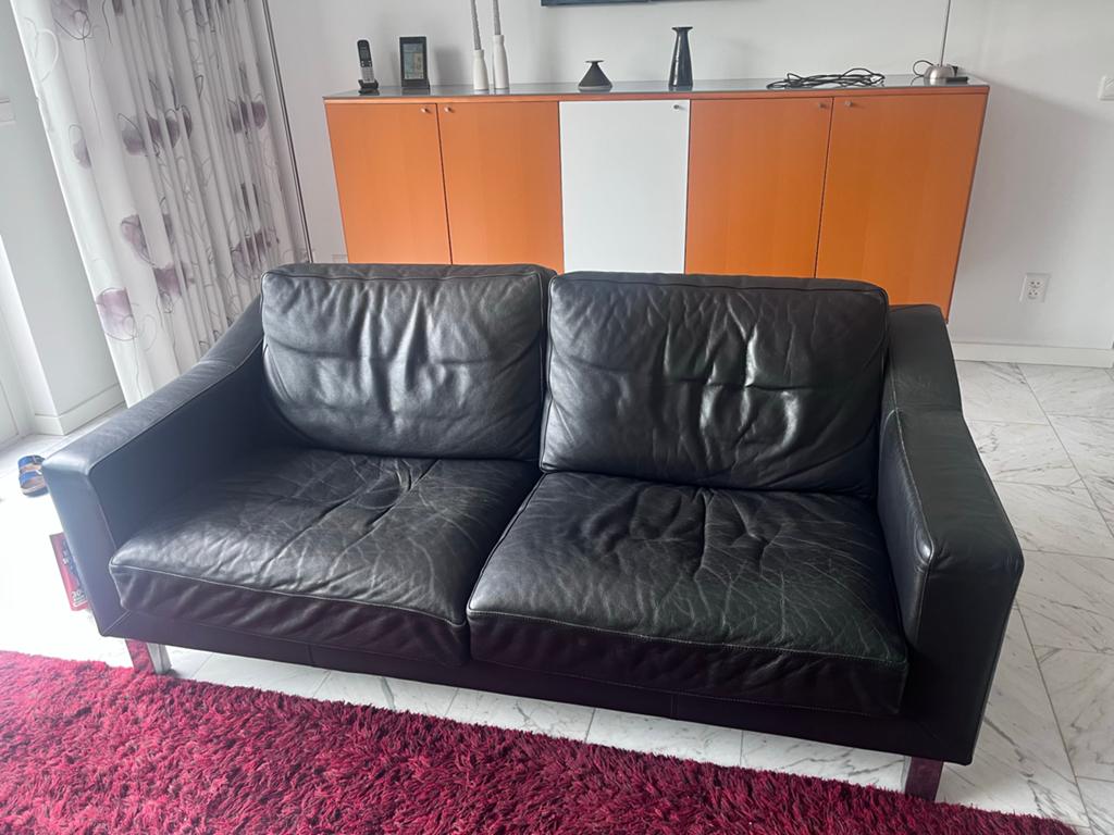 Zwarte leren bank en fauteuils - Comfort en stijl, Huis en Inrichting, Banken | Bankstellen, Ophalen, 150 tot 200 cm, Tweepersoons