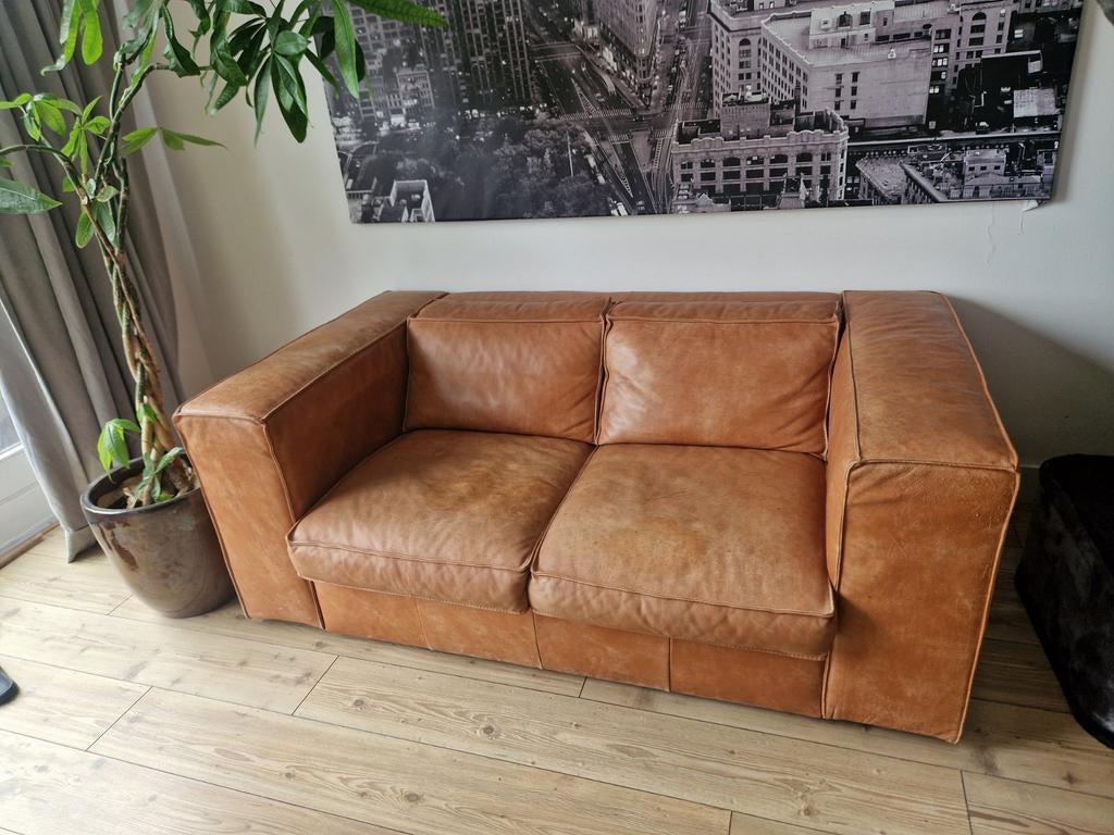 Leren banken 2 en 2.5zits, Huis en Inrichting, Banken | Bankstellen, Ophalen, Gebruikt, 75 tot 100 cm, Leer