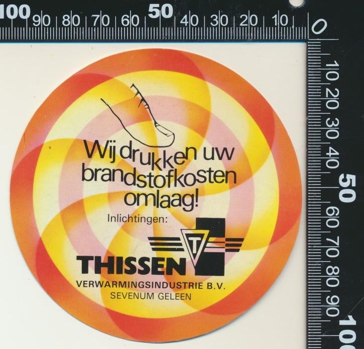 Sticker: Thissen Verwarmingsindustrie - Sevenum - Geleen, Verzamelen, Ophalen of Verzenden, Zo goed als nieuw, Bedrijf of Vereniging