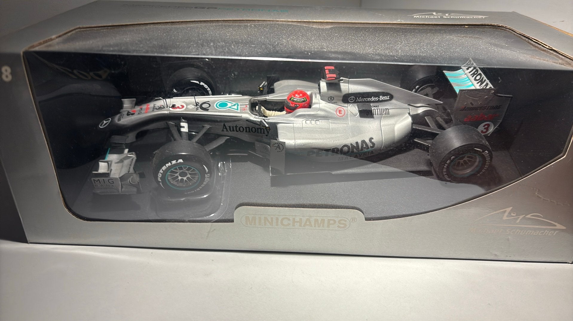 F1 mercedes w01 m.Schumacher 2010 minichamps 1.18, Ophalen of Verzenden, MiniChamps, A, A
