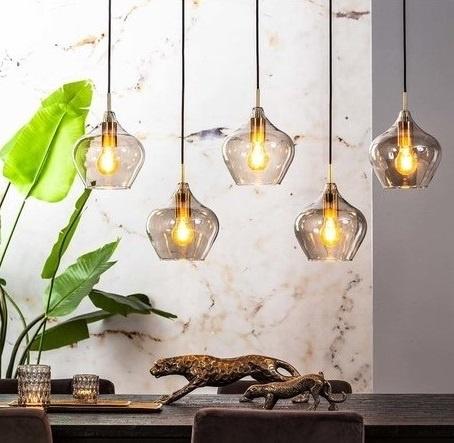 Light & Living Hanglamp 5 Pendels Smoked Glas, Ophalen of Verzenden, Zo goed als nieuw, Glas