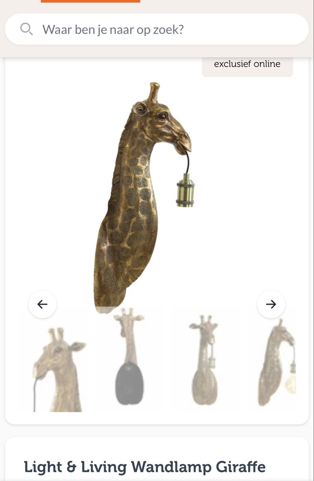 Light & Living Wandlamp Giraffe Goud, Nieuw, Metaal, Wandlamp, E27 (groot)