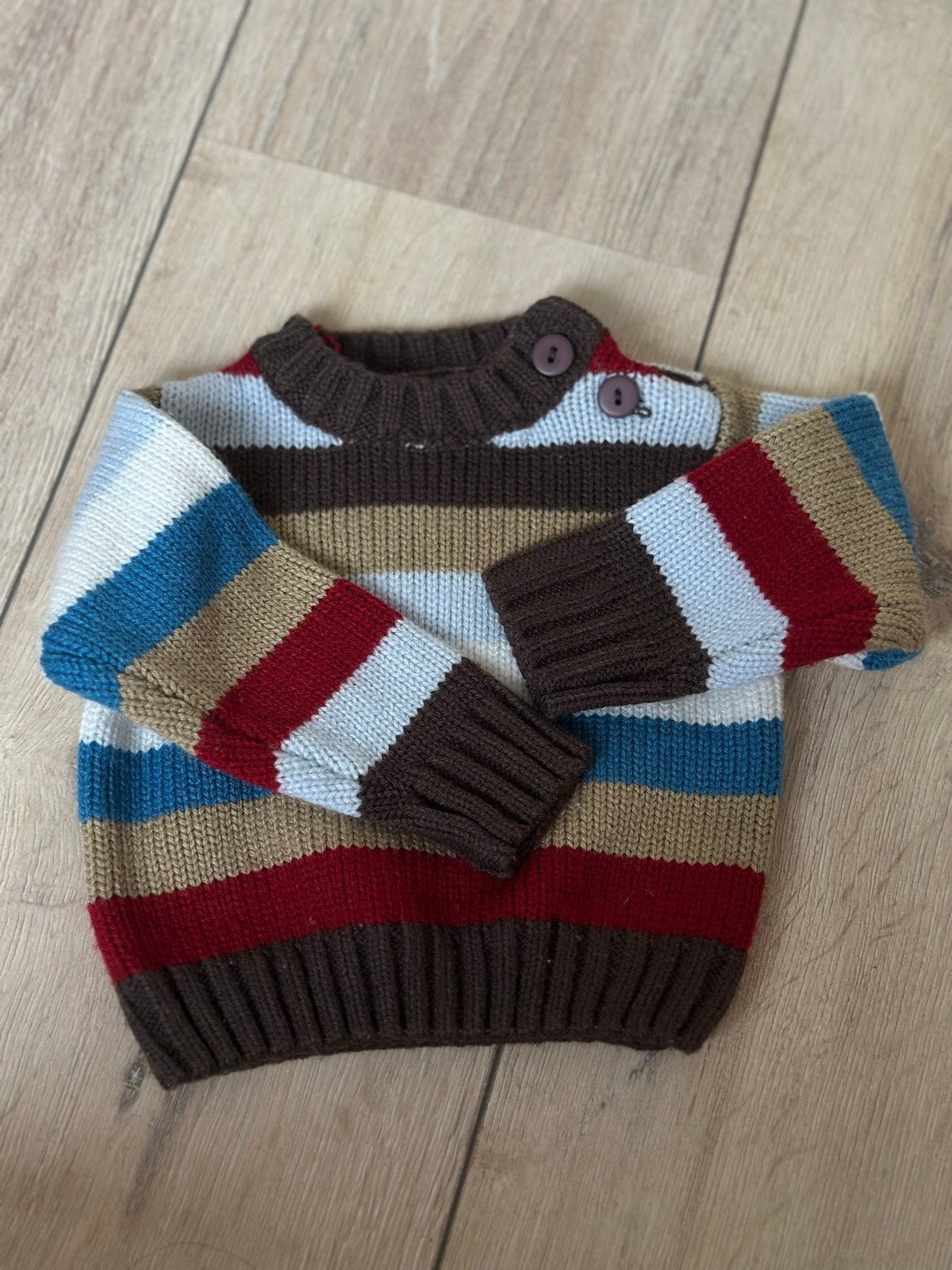 Hans gestreepte gebreide trui multi-color maat 62, Ophalen, Gebruikt, Jongetje of Meisje, Truitje of Vestje