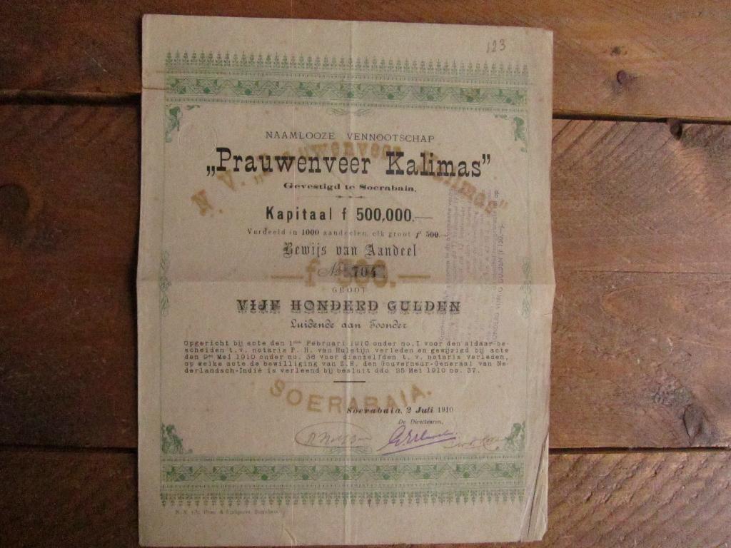 Decoratief aandeel voorzien van diverse watermerken, Postzegels en Munten, Aandelen en Waardepapieren, Ophalen of Verzenden, Voor 1920