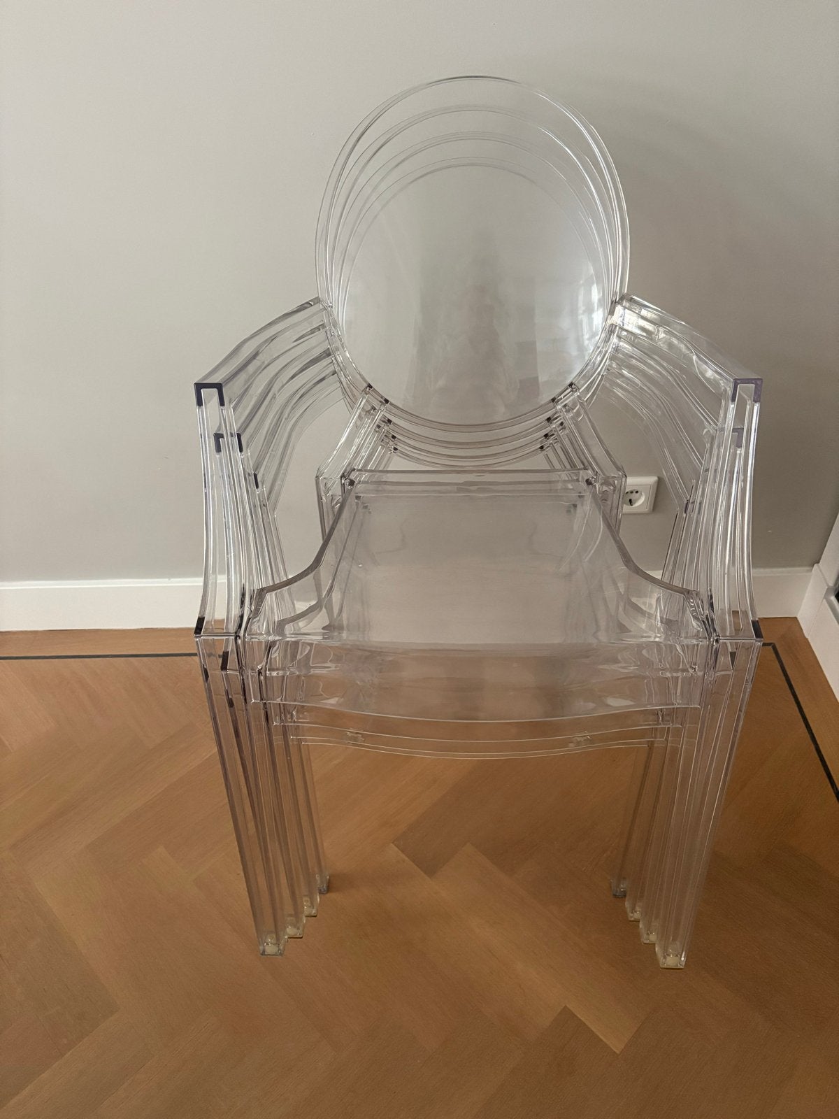 4x originele Kartell Louis Ghost Philippe Starck stoelen, Kunststof, Gebruikt, Overige kleuren, Ophalen of Verzenden