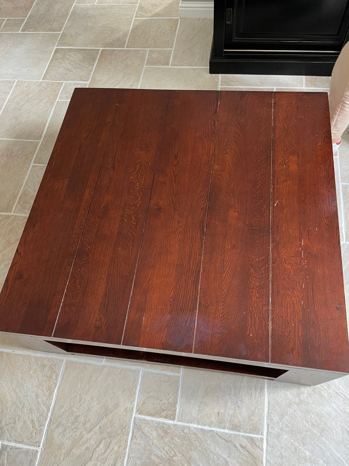 Houten salontafel, kersenkleur vierkant., Ophalen, 50 tot 100 cm, 100 tot 150 cm, Vierkant