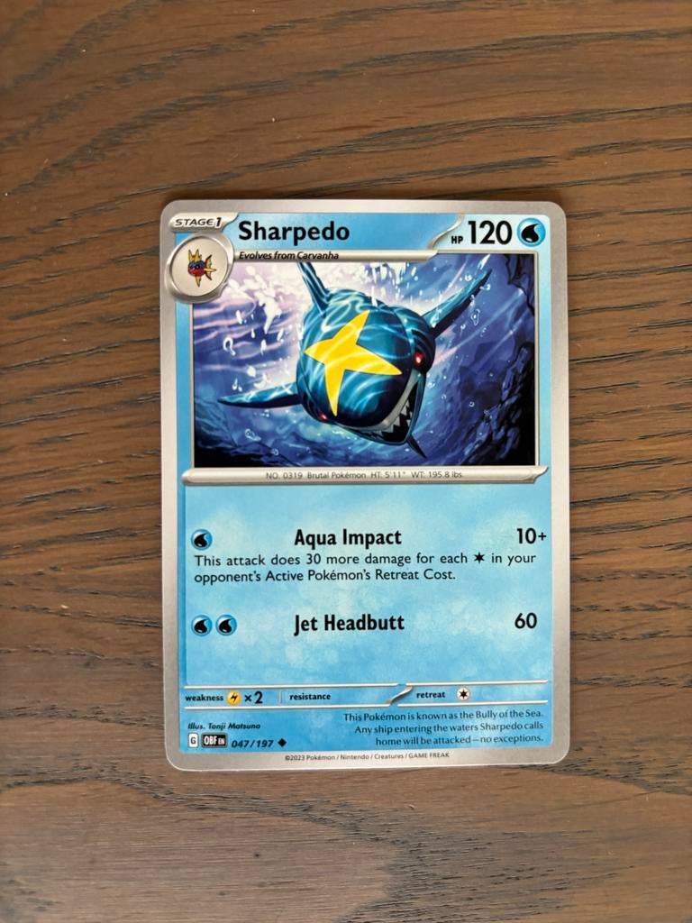 Sharpedo Pokémon Kaart - Obsidian Flames 047/197, Ophalen of Verzenden, Zo goed als nieuw, Losse kaart