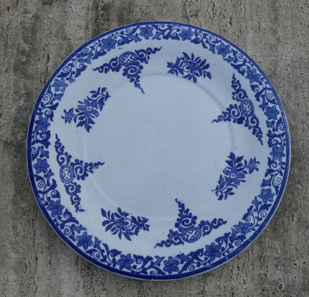 Petrus Regout Bloempot Blauw Decor met Steenbok Grepen, Antiek en Kunst, Ophalen of Verzenden