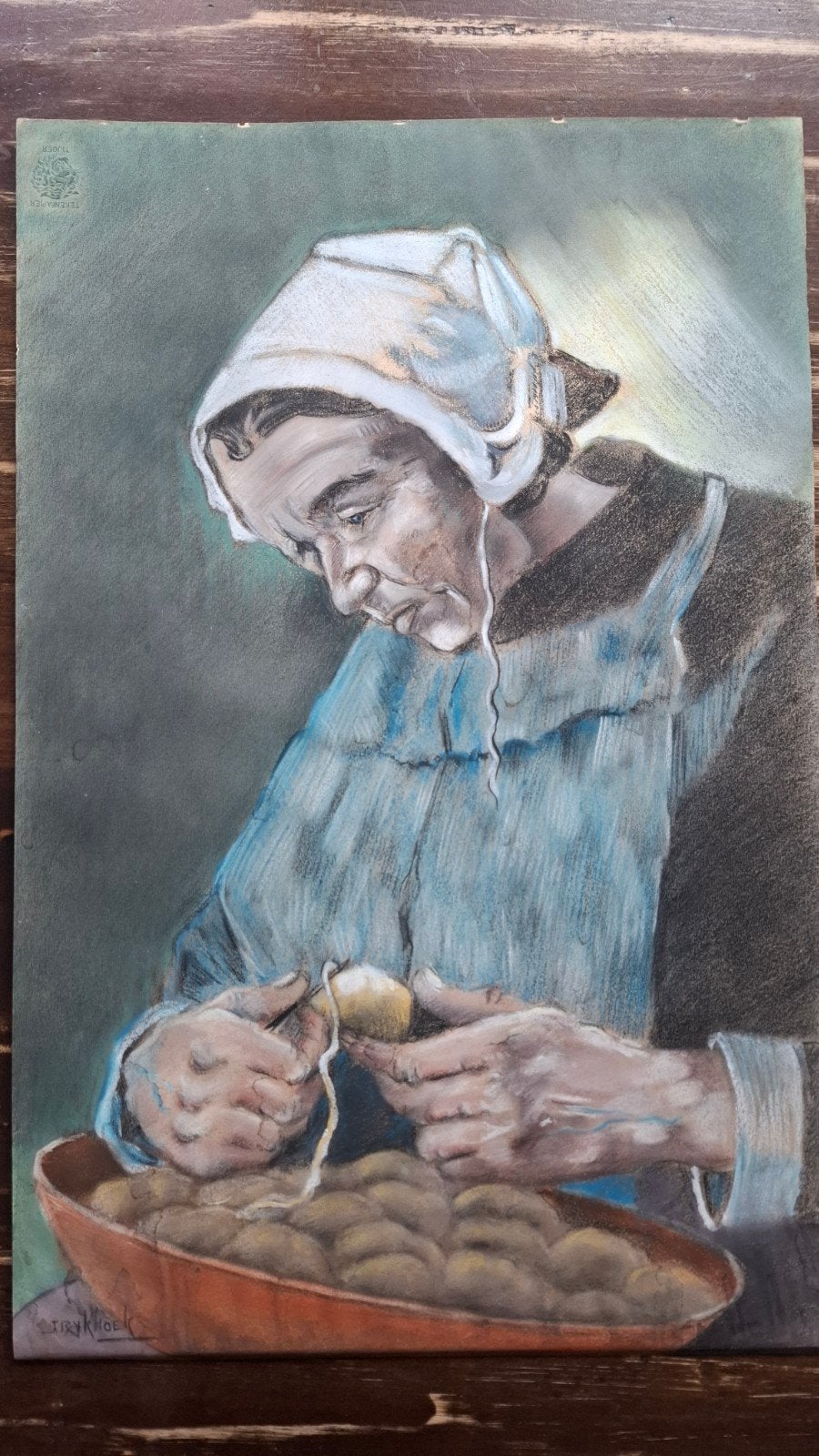 Unieke pasteltekening - Jan Rijkhoek -- met watermerk, Ophalen of Verzenden, Tekening, Pasteltekening, Gesigneerd