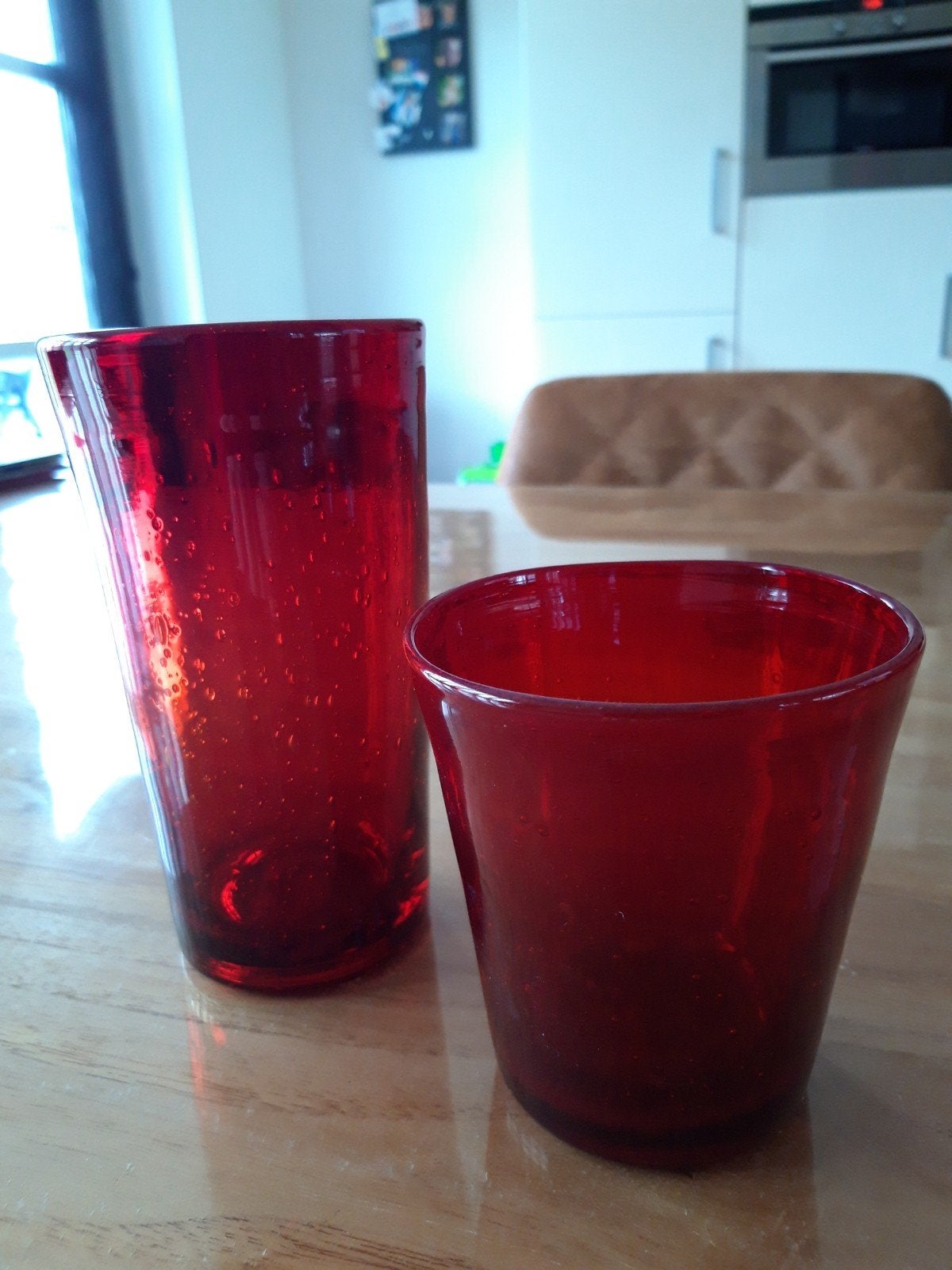 Rode glazen vaas en potje / waxinelichtje houder, Ophalen of Verzenden, Zo goed als nieuw, Rood, Glas
