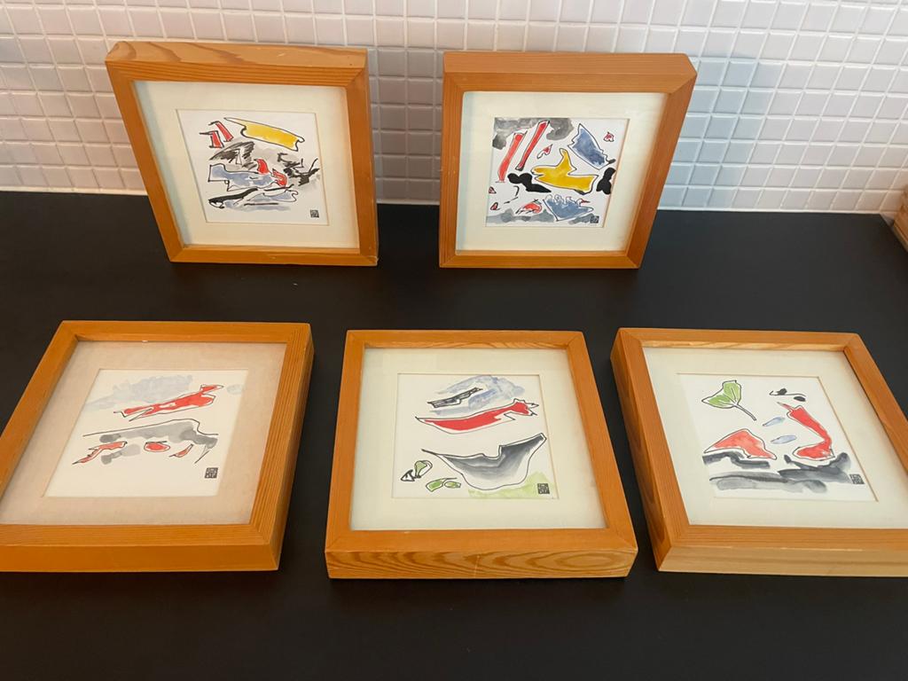 5 Aquarellen Lenie van den Bulk, 2003, ingelijst, Antiek en Kunst, Ophalen of Verzenden