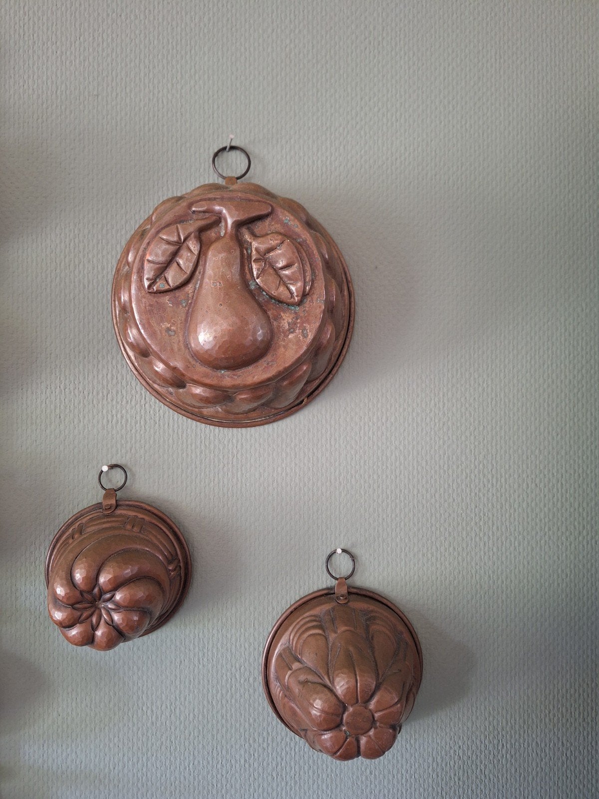Set van 3 verkoperde puddingvormen - vintage decoratie, Ophalen of Verzenden
