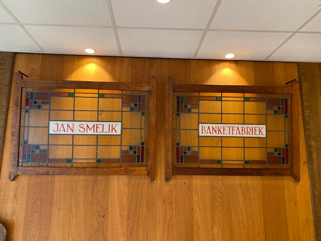 Reclame glas en lood, banket bakker jan smelik, Verzamelen, Merken en Reclamevoorwerpen, Ophalen of Verzenden, Zo goed als nieuw