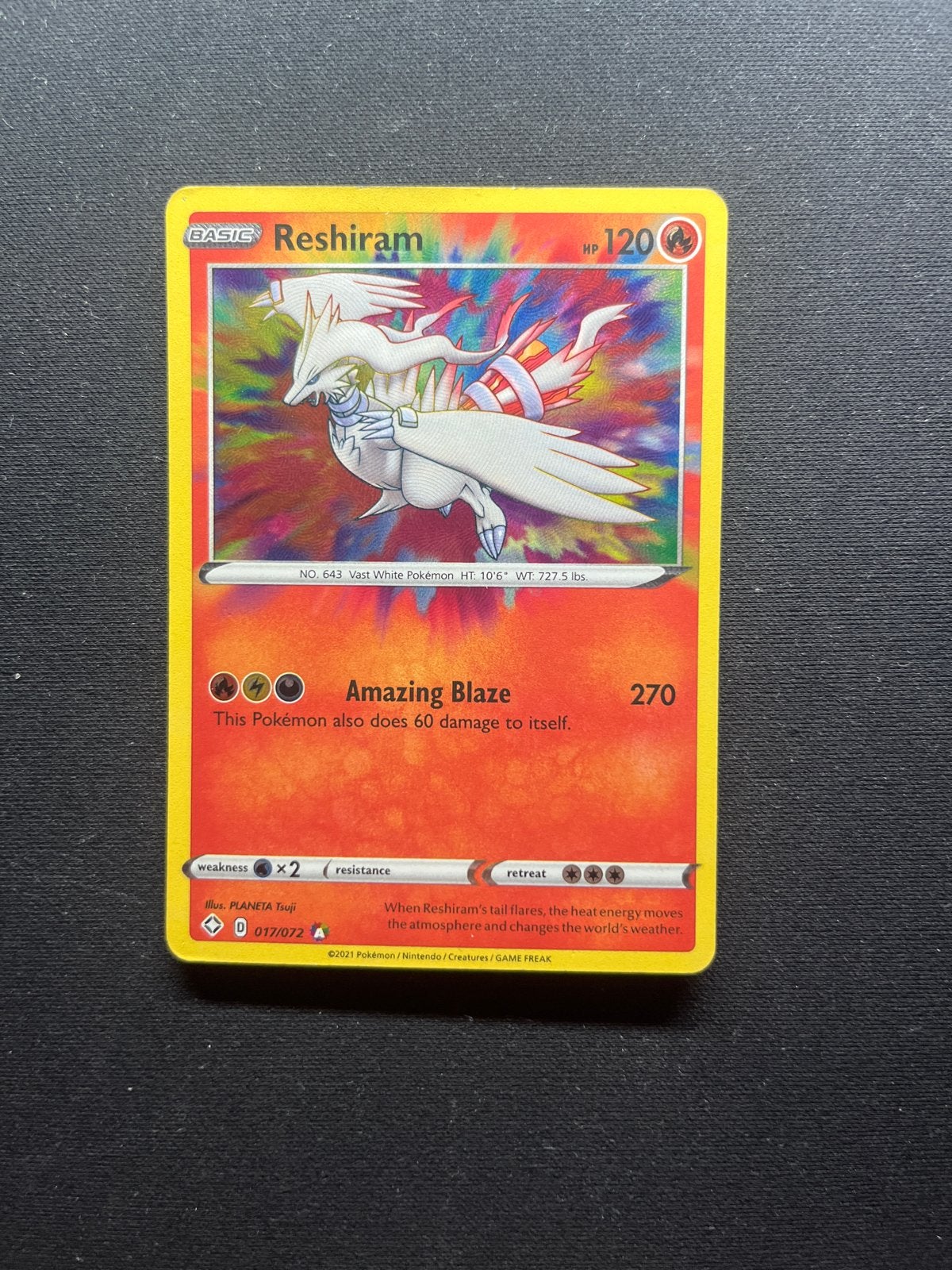 Pokémon Reshiram kaart 017/072 - Amazing Blaze, Ophalen of Verzenden, Zo goed als nieuw, Losse kaart, Foil
