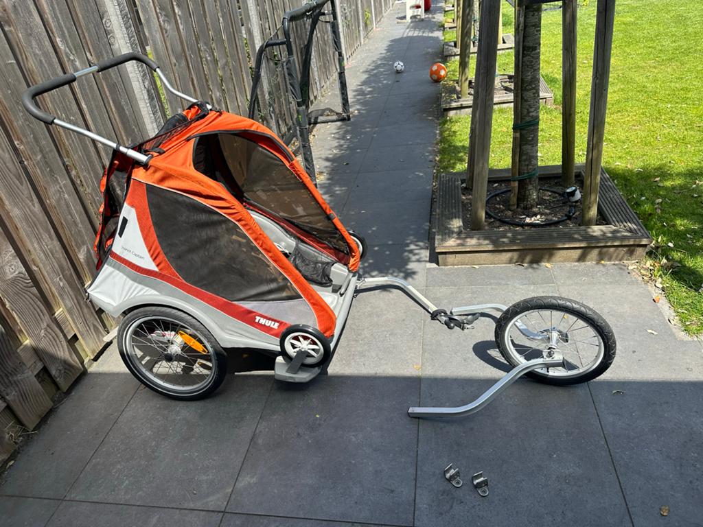Thule Chariot Captain 2 kids met veel accessoires, Ophalen, Gebruikt, Opvouwbaar, Kinderkar