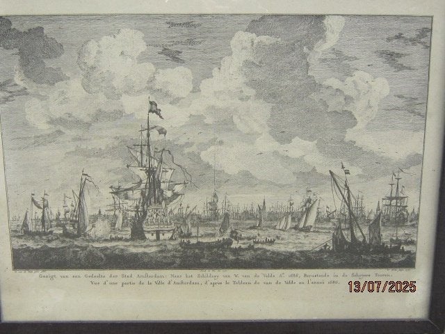 AMSTERDAM, Mooi gr Ets/Gravure met veel schepen en A.dam, Antiek en Kunst, Ophalen of Verzenden, Stadsgezicht, Gravure