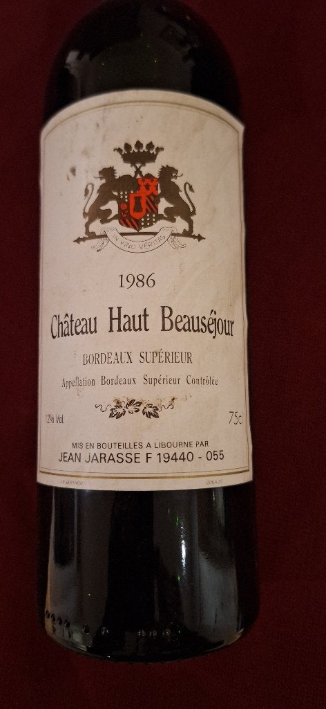 Château Haut Beauséjour, 1986, Bordeaux superieur, 1 fles, Verzamelen, Overige gebieden, Ophalen of Verzenden, Zo goed als nieuw