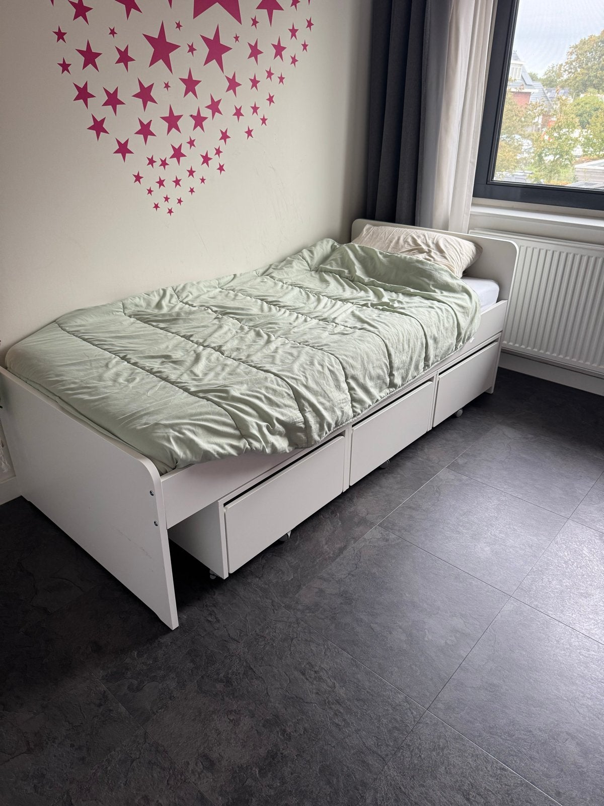 IKEA SLÄKT Bedframe met lattenbodem en 3 lades, 90x200 cm, Ophalen, 90 cm, Eenpersoons, Wit
