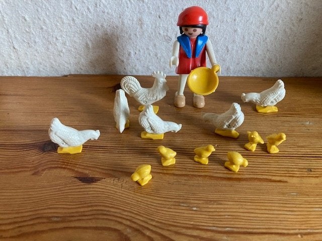 Playmobil vintage boerin met kippen 3595 jaren 80 oud, Gebruikt, Complete set, Ophalen of Verzenden, Figuren