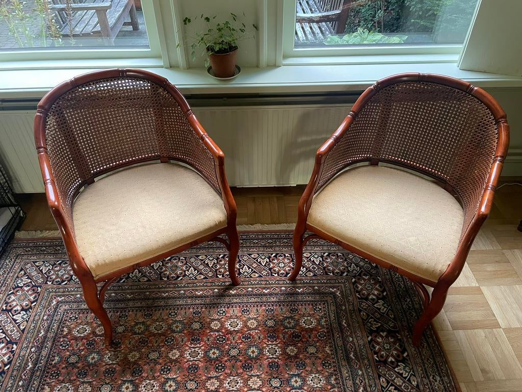 Tweedehands faux bamboo armstoelen, loungestoelen, Ophalen