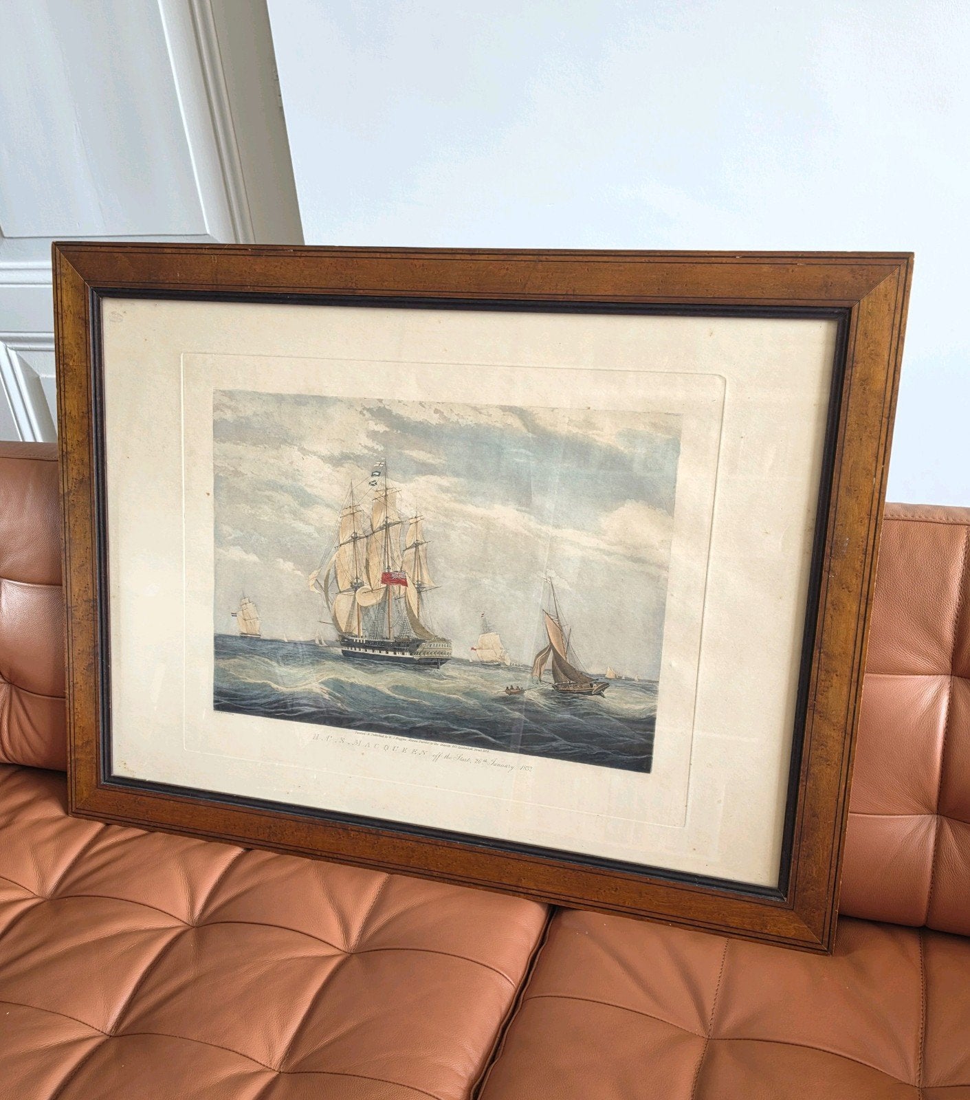 Antieke gekleurde aquatint W.J. Huggins 1834, Moet snel weg!, Antiek en Kunst, Kunst | Schilderijen | Klassiek, Maritiem / water