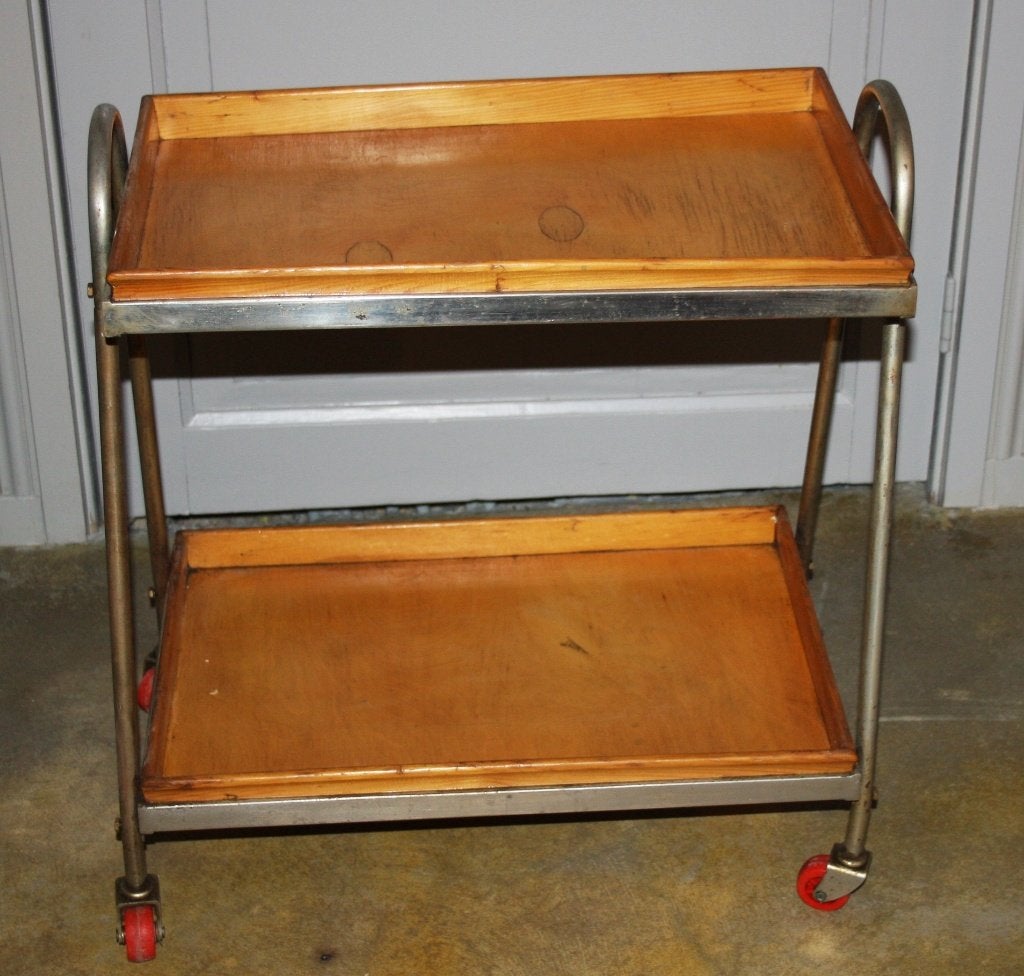 Vintage industriële serveerwagen / theewagen op wielen, Huis en Inrichting, Gebruikt, Vintage, 60 cm of meer, Rechthoekig
