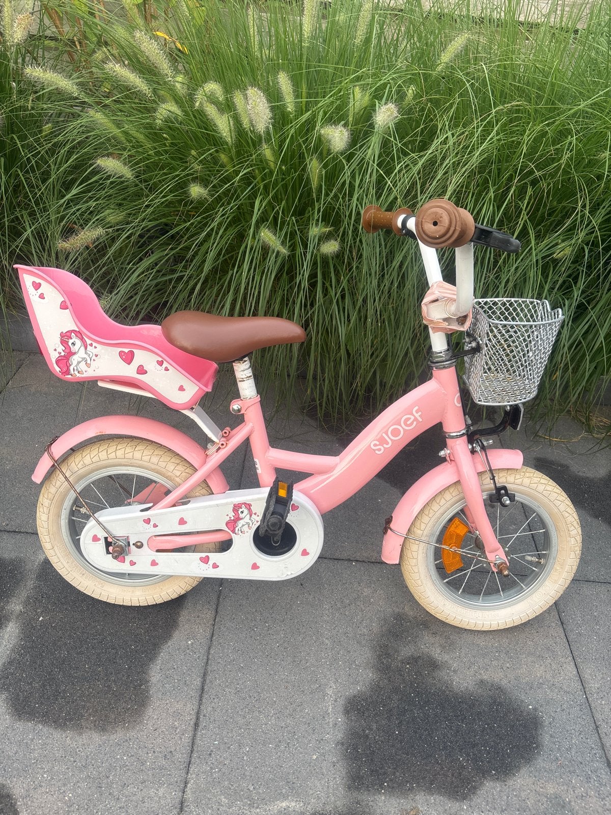 Sjoef kinderfiets 12 inch - Roze, Ophalen, Terugtraprem, Zijwieltjes, Gebruikt