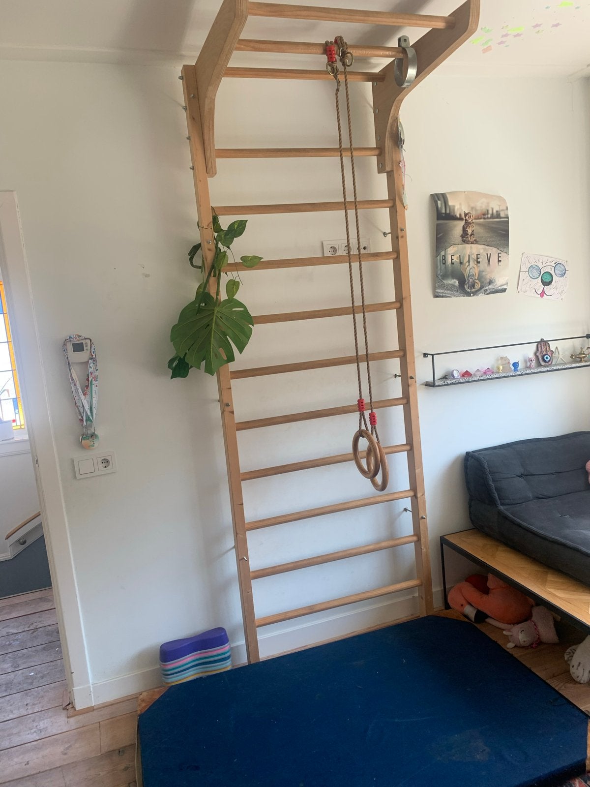 Houten Klimrek met Ringen en Klimtouw - Perfect voor Kindere, Ophalen, Gebruikt