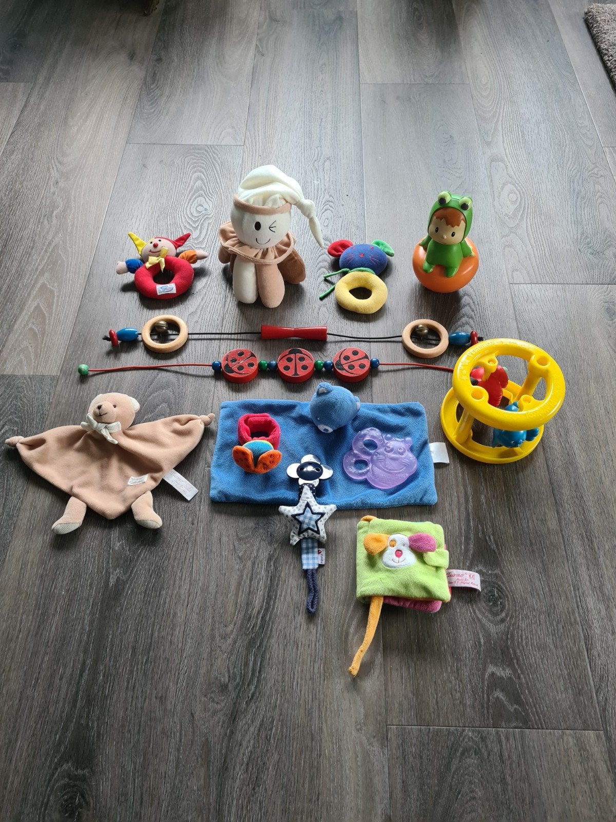 Babyspeelgoed o.a Rammelaar & knuffeldoekje & bijtring, Ophalen of Verzenden, Zo goed als nieuw, Rammelaar