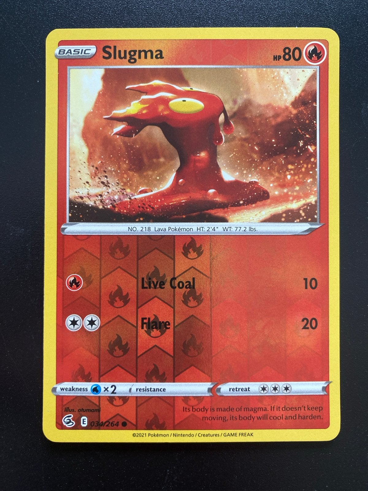 Slugma 034/264 Reverse Holo Pokémon Fusion Strike, Ophalen of Verzenden, Zo goed als nieuw, Losse kaart, Foil