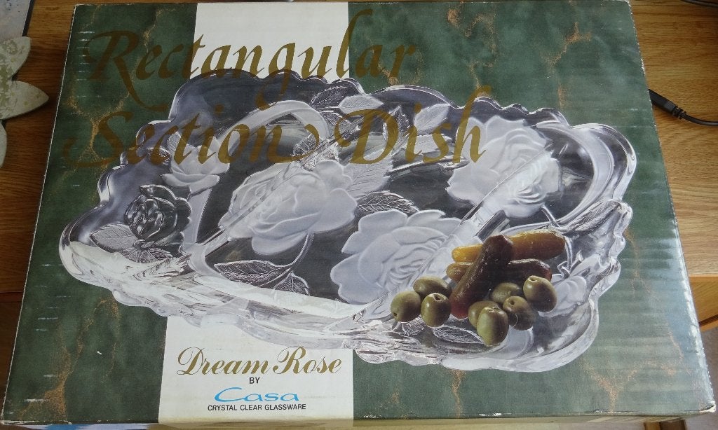 Dream Rose - Rectangular Section Dish - Crystal Clear Glass, Ophalen of Verzenden