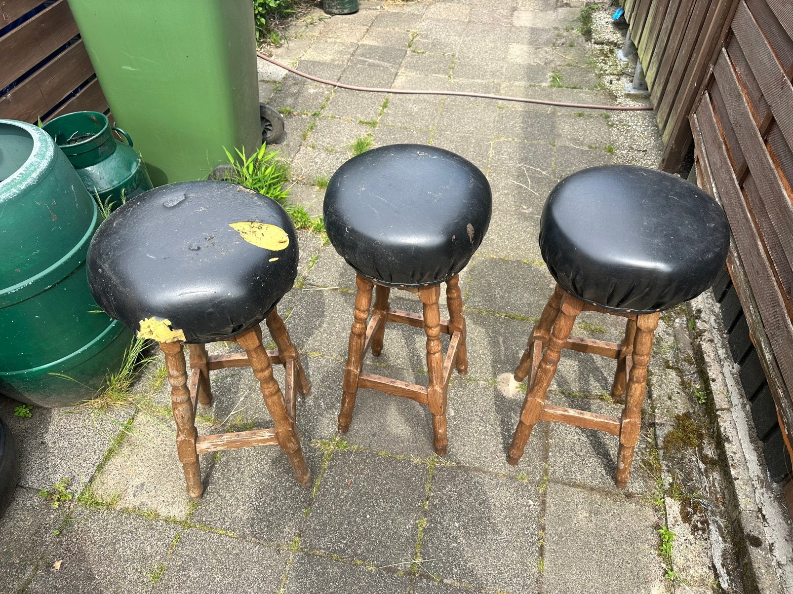 Set van 3 Klassieke Houten Barkrukken, Huis en Inrichting, Barkrukken, Ophalen, Gebruikt, 60 tot 90 cm, 3 krukken