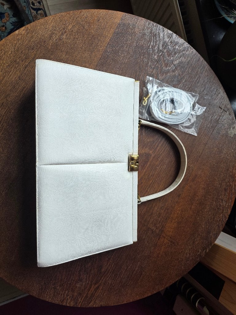 Vintage tas echt slangenleer wit, Ophalen of Verzenden, Gebruikt, Wit, Handtas