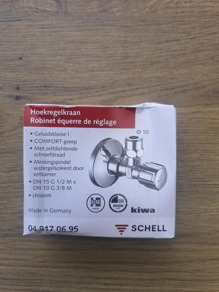 Schell Hoekregel Kraan Chroom DN 15 G 1/2 M x DN 10 G 3/8 M, Ophalen, Nieuw, Chroom, Kraan