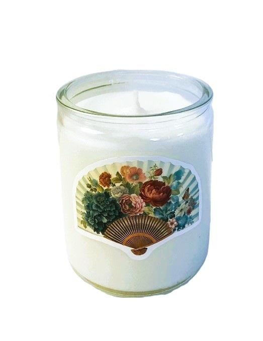 Kaars in glas met vintage waaier - bloemen - wit, Overige materialen, Verzenden, Wit, Nieuw