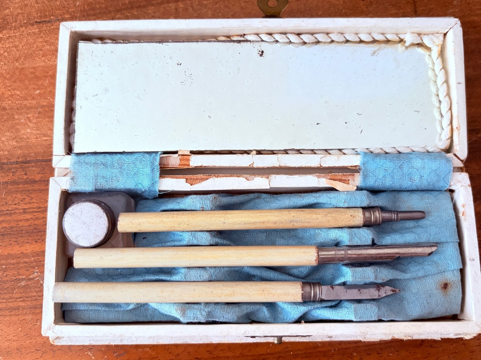 Vintage Pennenset met inktpotje in decoratieve doos, Ophalen of Verzenden
