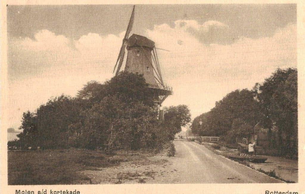 Kralingen, Kortekade Korte kade  met molen - Rotterdam, Verzenden, 1920 tot 1940, Ongelopen, Zuid-Holland