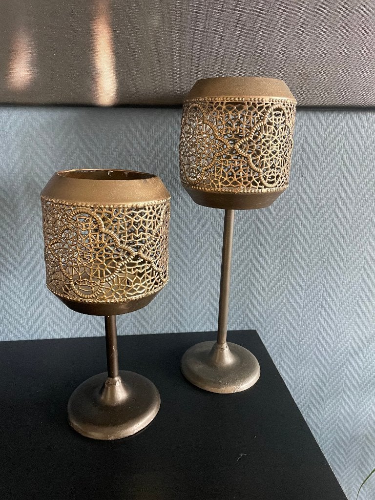 Set van 2 goudkleurige sierlantaarns / kaarshouders 30&40 cm, Ophalen