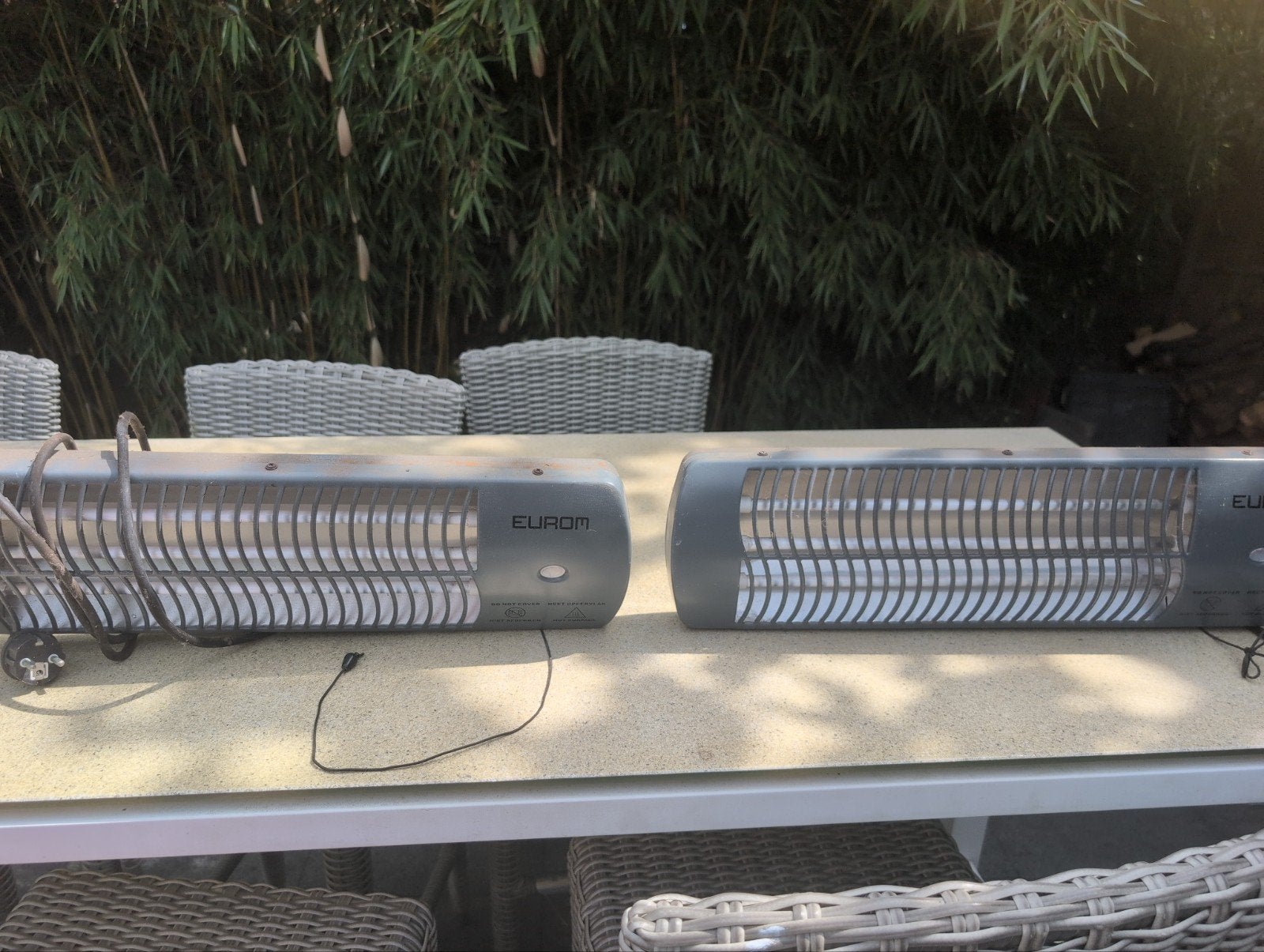 2x Eurom Q-time 1500 elektrische terrasverwarmer, Elektrisch, Gebruikt, Ophalen of Verzenden, Waterbestendig