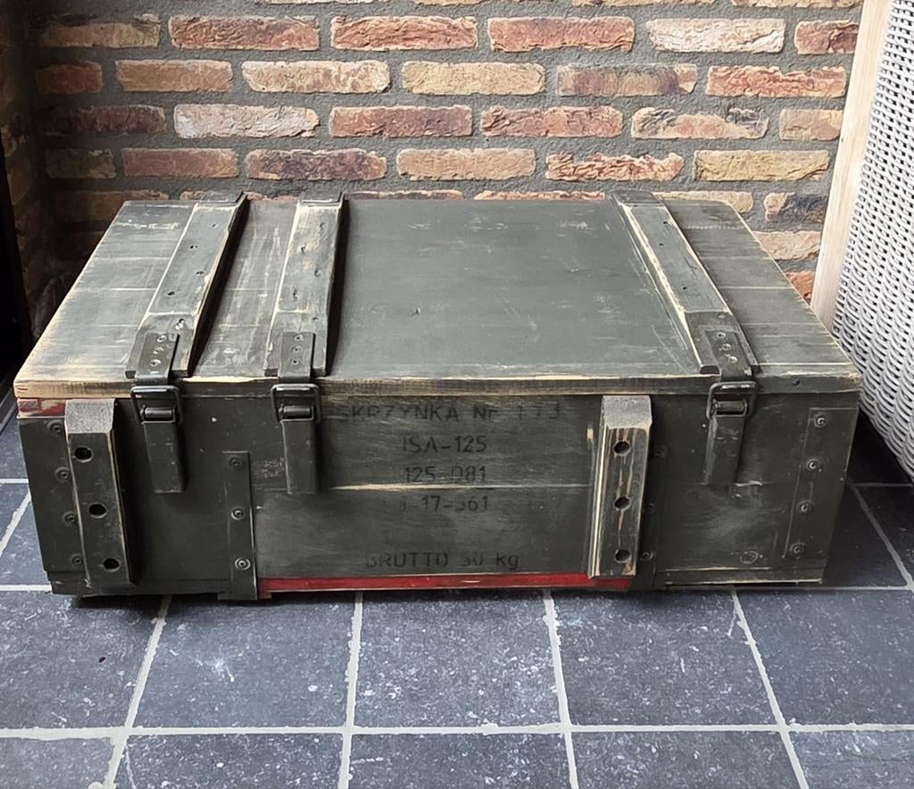 Vintage Legerkist -  Opbergkist/Salontafel, Ophalen, Gebruikt, 50 tot 100 cm, 50 tot 75 cm