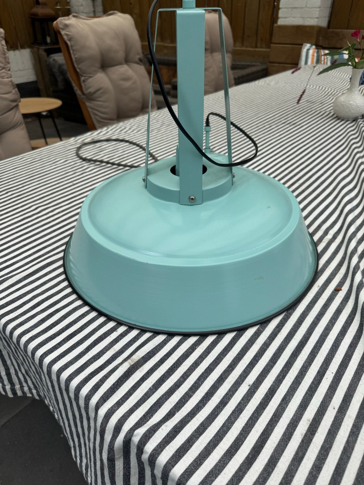 Vintage Stijl Hanglamp - Mintgroen Metaal, Ophalen, Gebruikt, Metaal, E27 (groot)