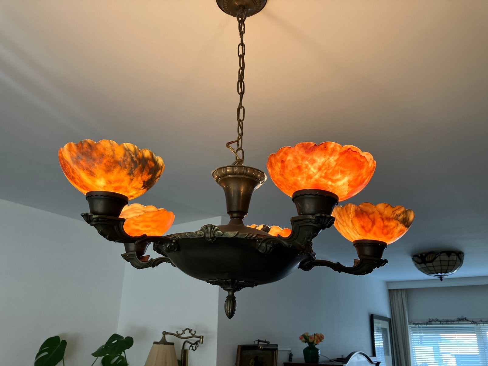 Antieke Art Nouveau/Art Deco Kroonluchter, Ophalen, Gebruikt, Overige materialen