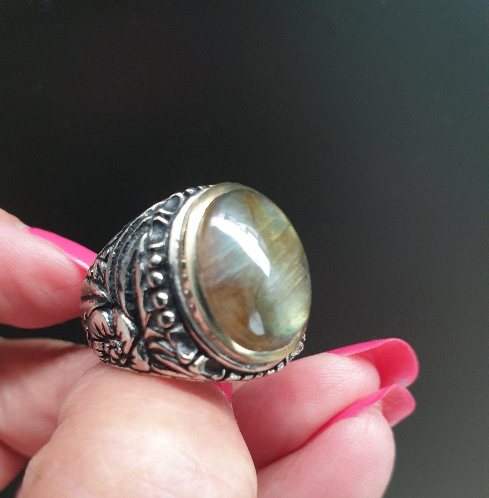 Ring maat 18.25 batu akik Labradorite Indonesie, Verzenden, 18 tot 19, Zilver, Dame of Heer