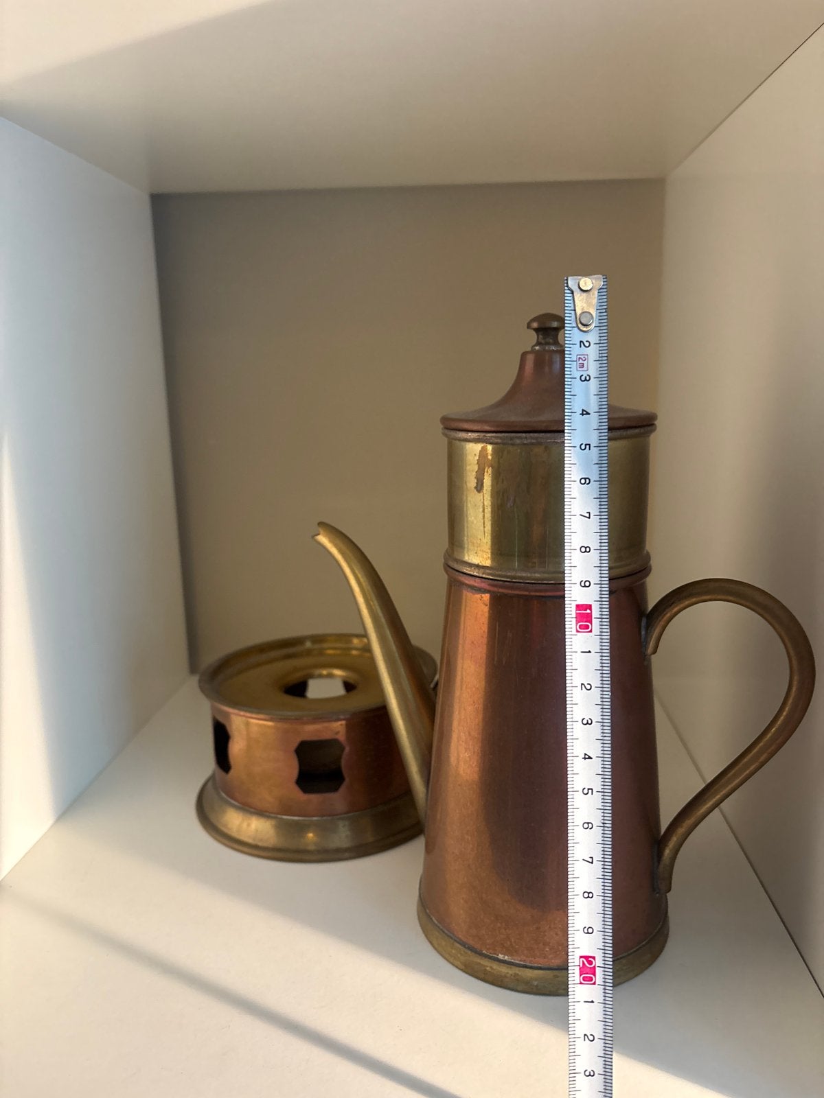 Antieke koperen koffiepot met warmhouder, Antiek en Kunst, Antiek | Koper en Brons, Ophalen of Verzenden, Koper