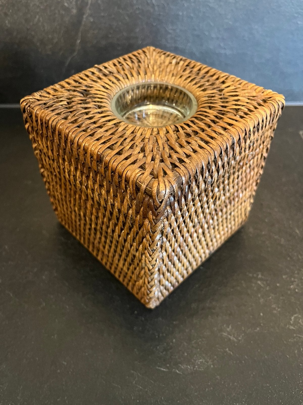 Birma rattan rotan theelichthouder, Ophalen of Verzenden, Zo goed als nieuw, Rond, Riet