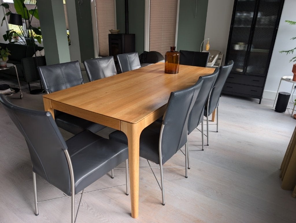 8 Bert Plantagie Elements eetkamerstoelen donkergrijs, Ophalen, Gebruikt, Leer, Vijf, Zes of meer stoelen