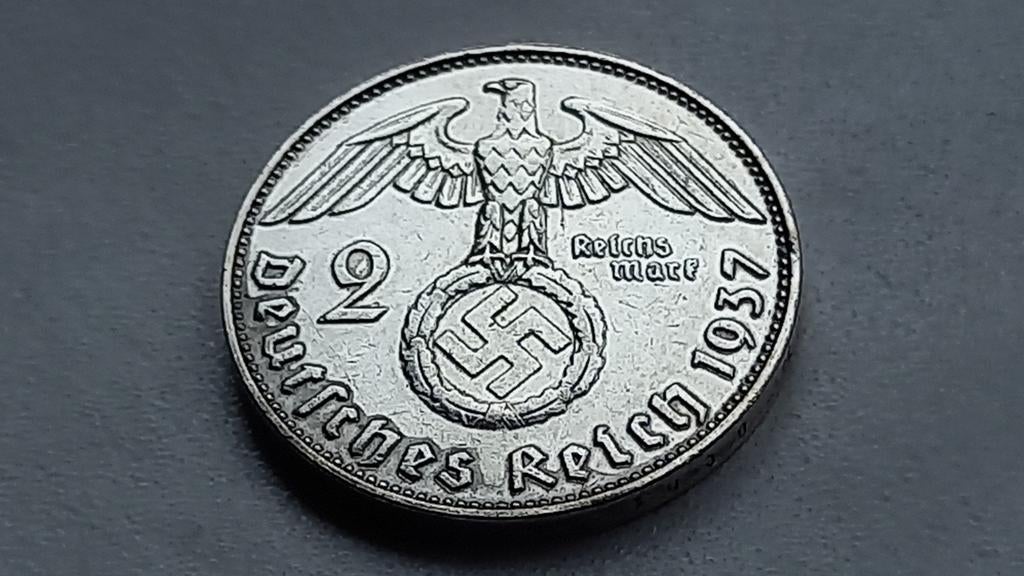WO2 2 Reichsmark 1937J zilver nazi duitsland, Ophalen of Verzenden, Duitsland, Losse munt, Zilver