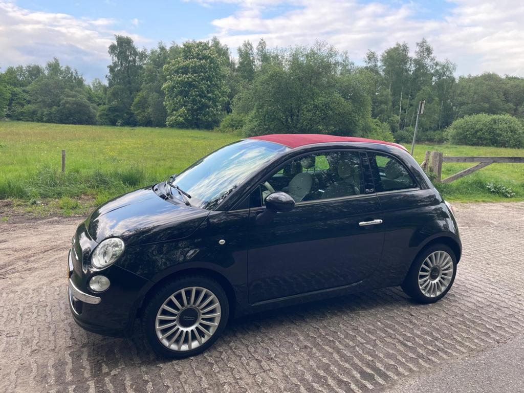 Fiat 500 1.2 C 2013 (20-12) Zwart met rood cabrio dak, Auto's, 4 cilinders, Zwart, Handgeschakeld, Geïmporteerd