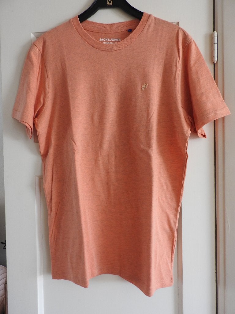 Effen zalmkleurig (oranje) t-shirt Jack & Jones. Mt. L zgst., Kleding | Heren, T-shirts, Maat 52/54 (L), Oranje, Ophalen of Verzenden