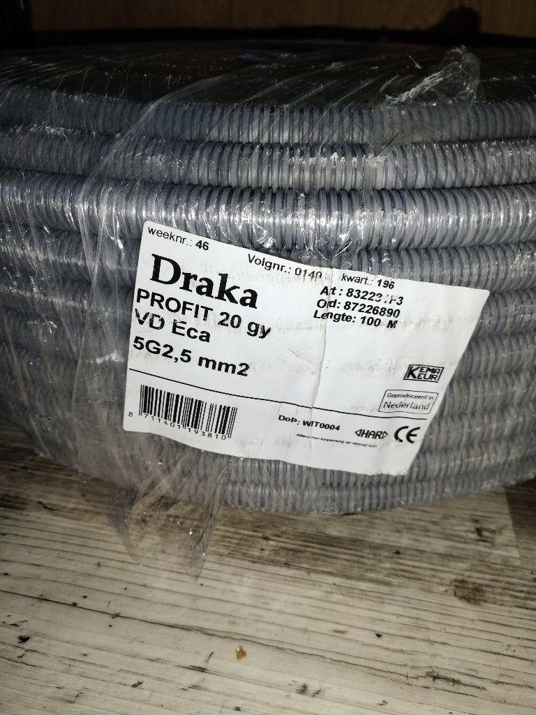 100 meter Draka Profit 20MM voorbedrade flex buis V 5G2,5mm, Doe-het-zelf en Verbouw, Ophalen of Verzenden, Nieuw, Overige typen